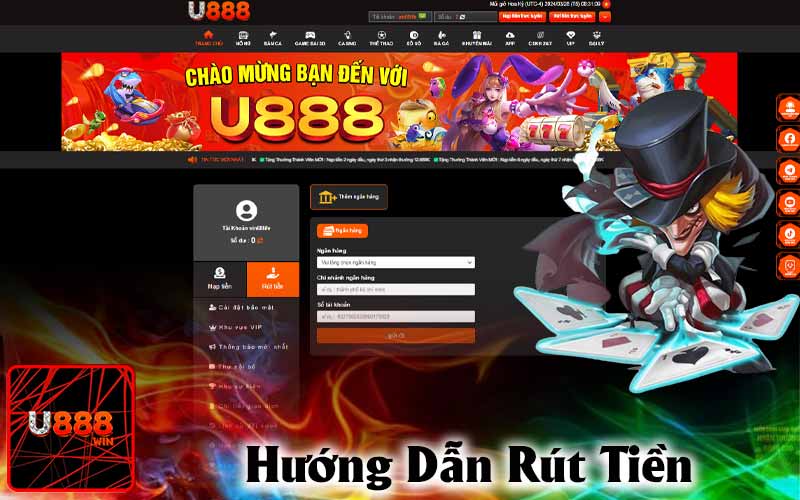 Hướng dẫn rút tiền U888